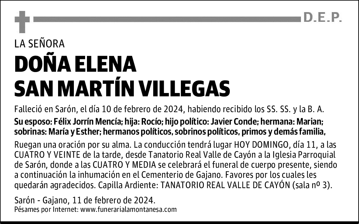 DOÑA ELENA SAN MARTÍN VILLEGAS