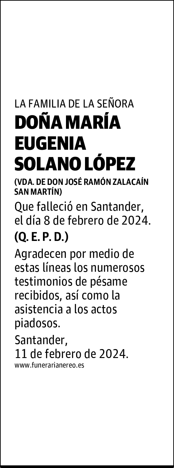 DOÑA MARIA EUGENIA SOLANO LOPEZ