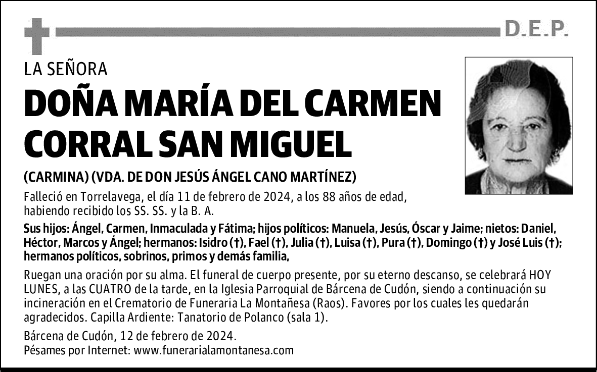 DOÑA MARÍA DEL CARMEN CORRAL SAN MIGUEL