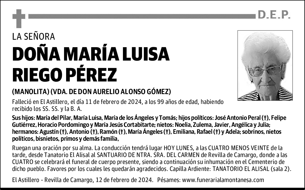 DOÑA MARÍA LUISA RIEGO PÉREZ