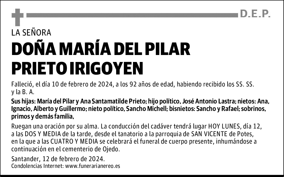 DOÑA MARÍA DEL PILAR PRIETO IRIGOYEN
