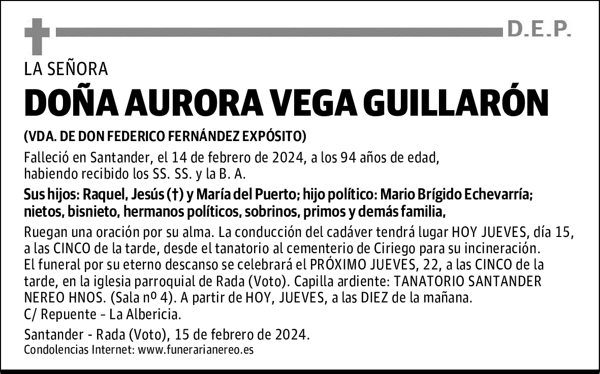 DOÑA AURORA VEGA GUILLARÓN