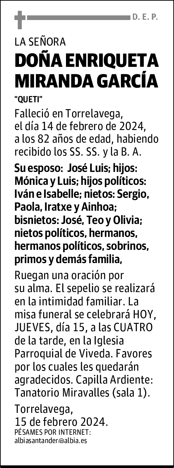 DOÑA ENRIQUETA MIRANDA GARCÍA