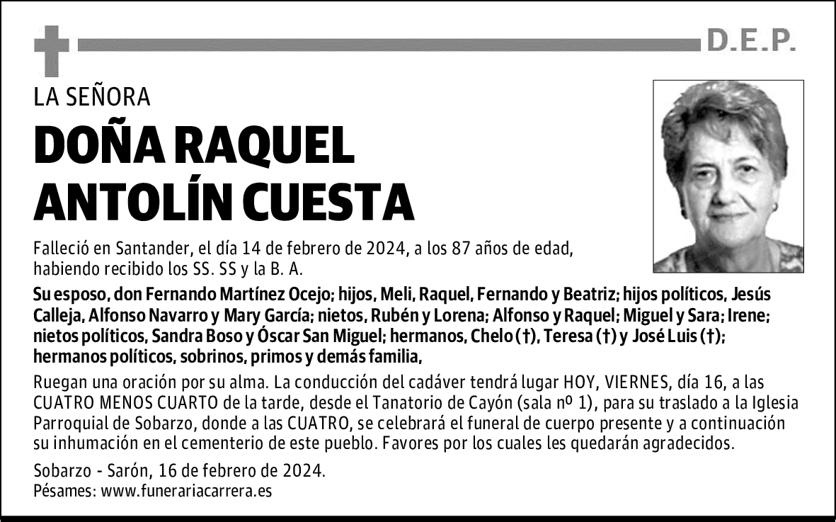 DOÑA RAQUEL ANTOLÍN CUESTA