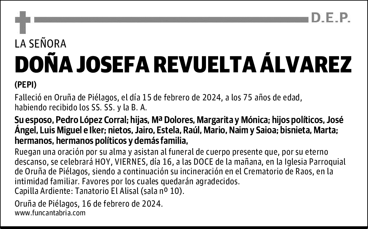 DOÑA JOSEFA REVUELTA ÁLVAREZ