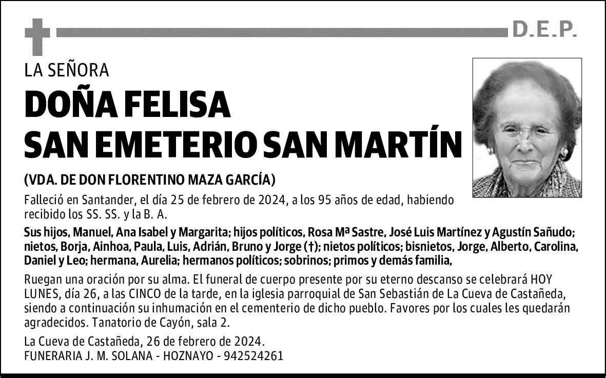 DOÑA FELISA SAN EMETERIO SAN MARTÍN