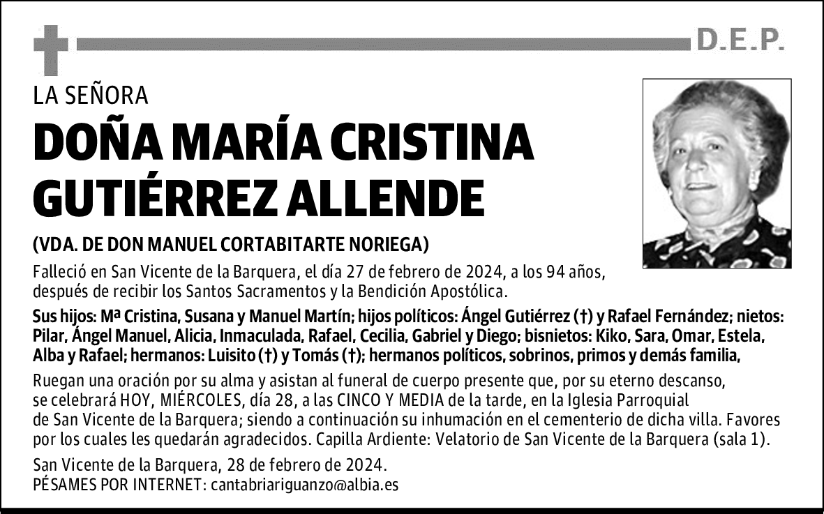 DOÑA MARÍA CRISTINA GUTIÉRREZ ALLENDE