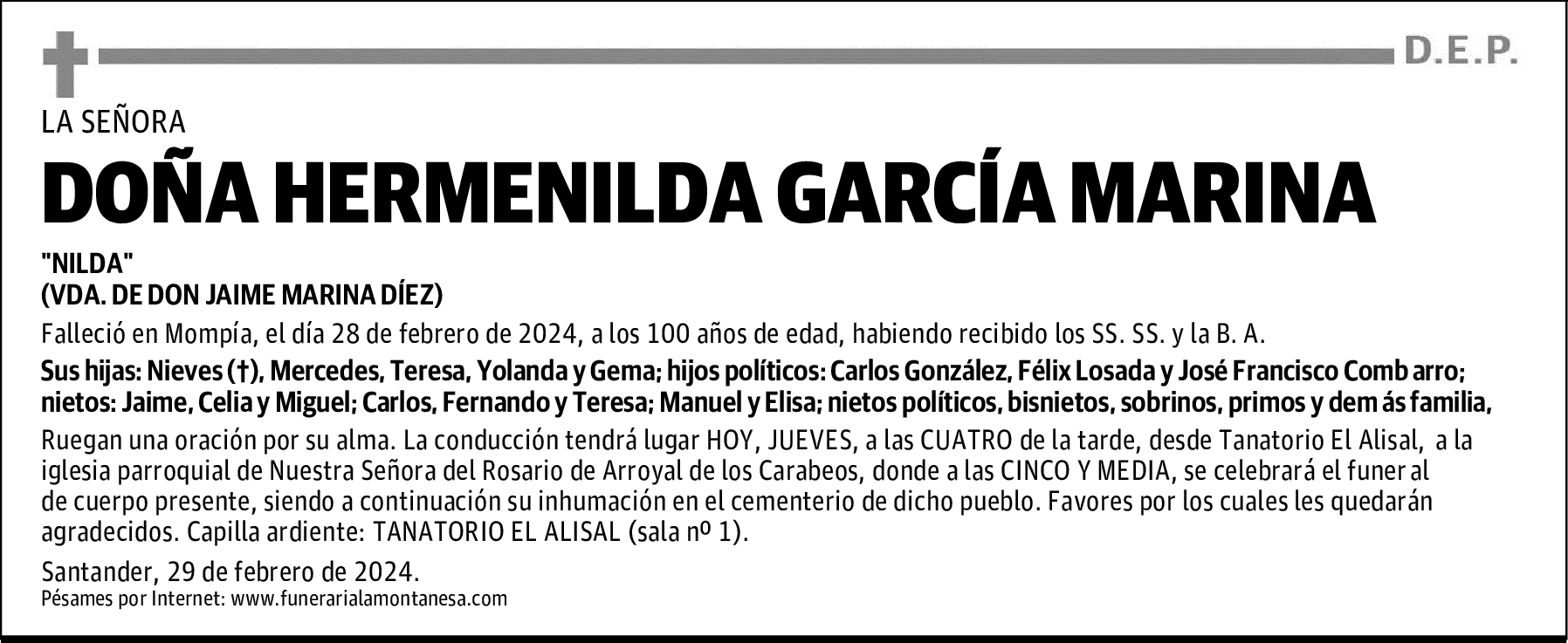 DOÑA HERMENILDA GARCÍA MARINA