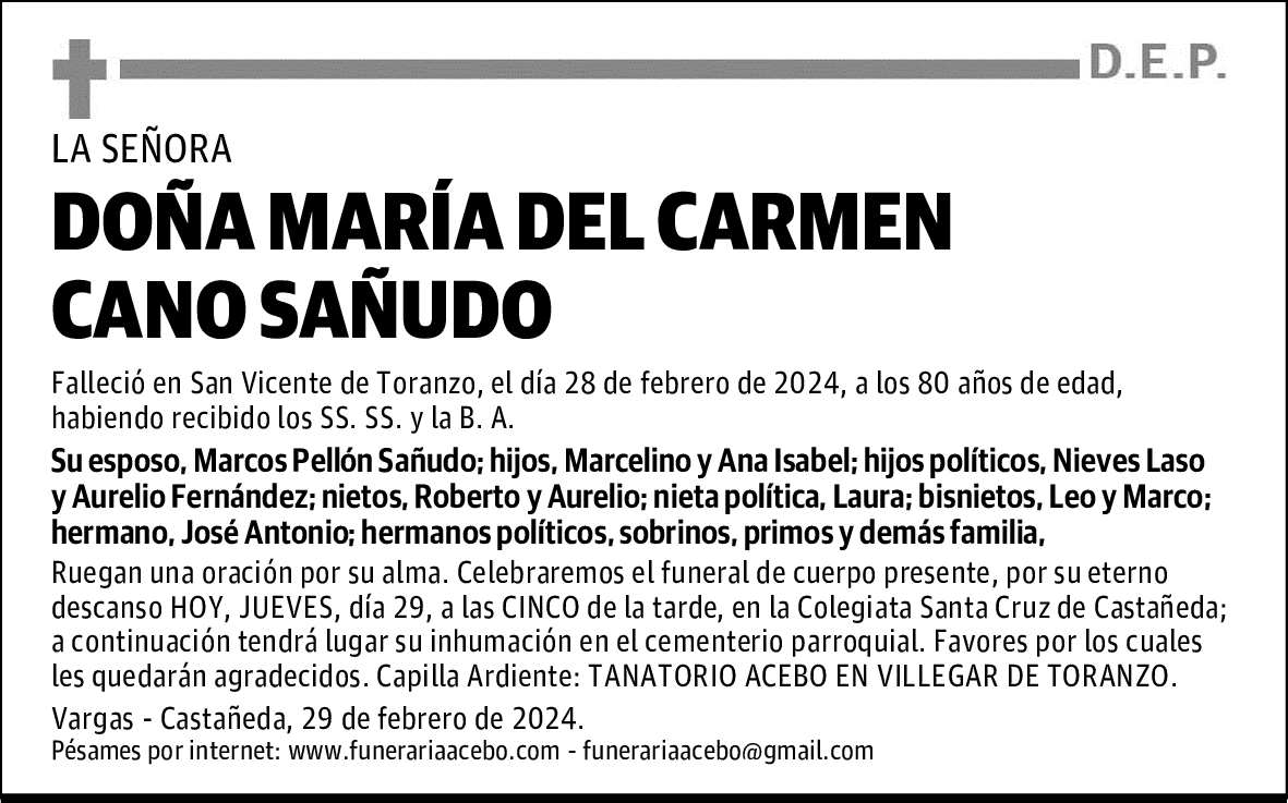 DOÑA MARÍA DEL CARMEN CANO SAÑUDO