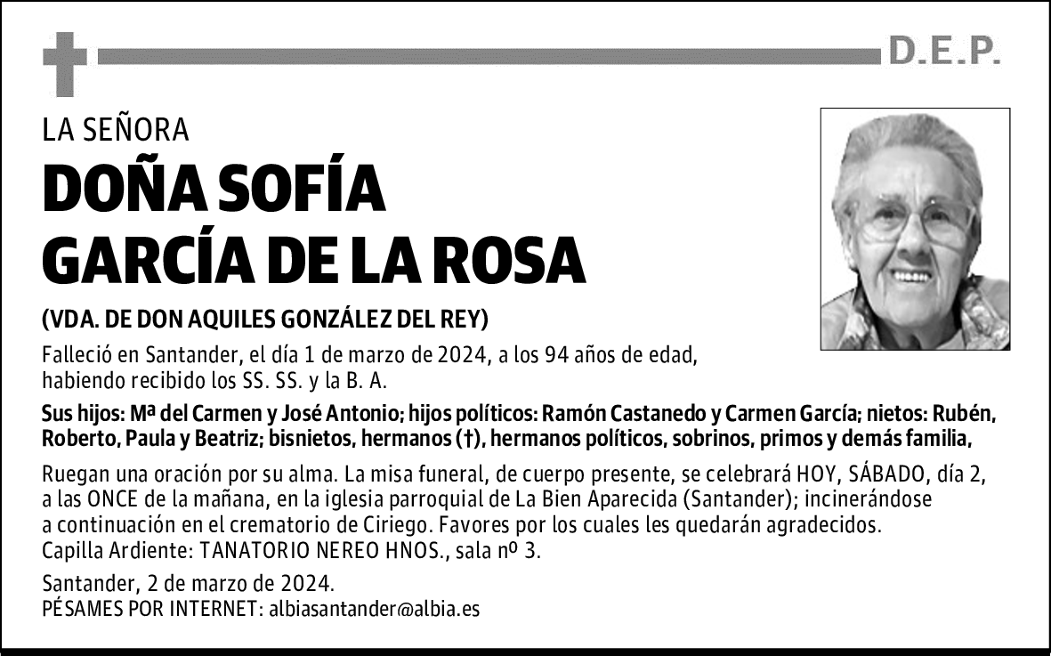 DOÑA SOFÍA GARCÍA DE LA ROSA