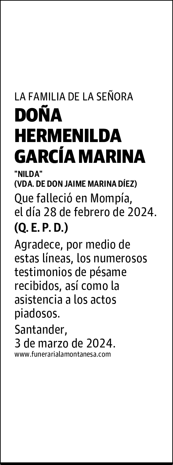 DOÑA HERMENILDA GARCÍA MARINA