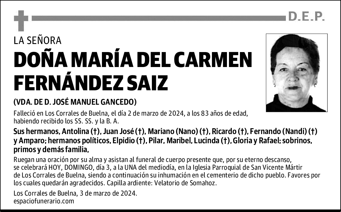 DOÑA MARÍA DEL CARMEN FERNÁNDEZ SAIZ