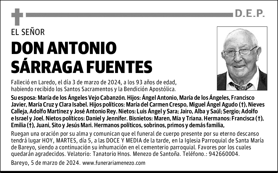 DON ANTONIO SÁRRAGA FUENTES