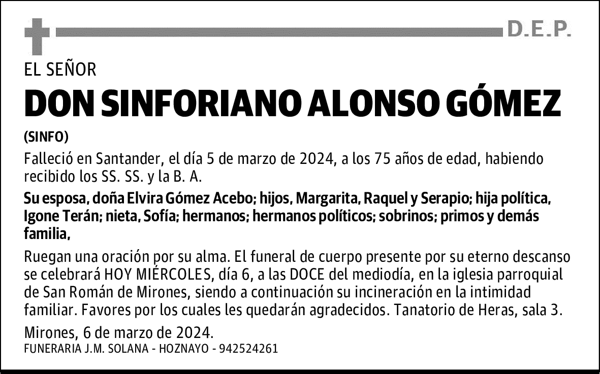 DON SINFORIANO ALONSO GÓMEZ