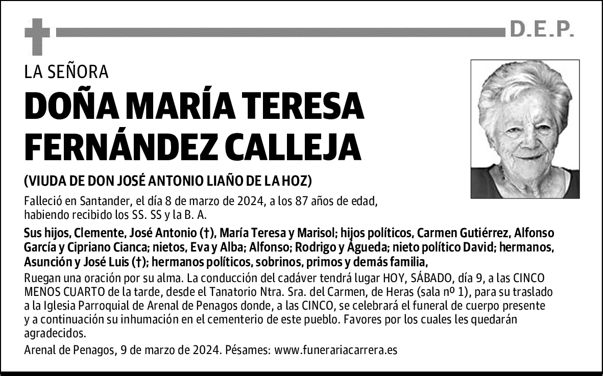 DOÑA MARÍA TERESA FERNÁNDEZ CALLEJA
