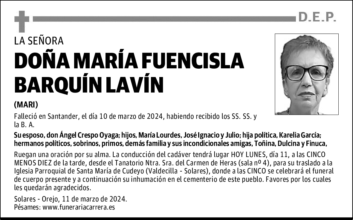 DOÑA MARÍA FUENCISLA BARQUÍN LAVÍN