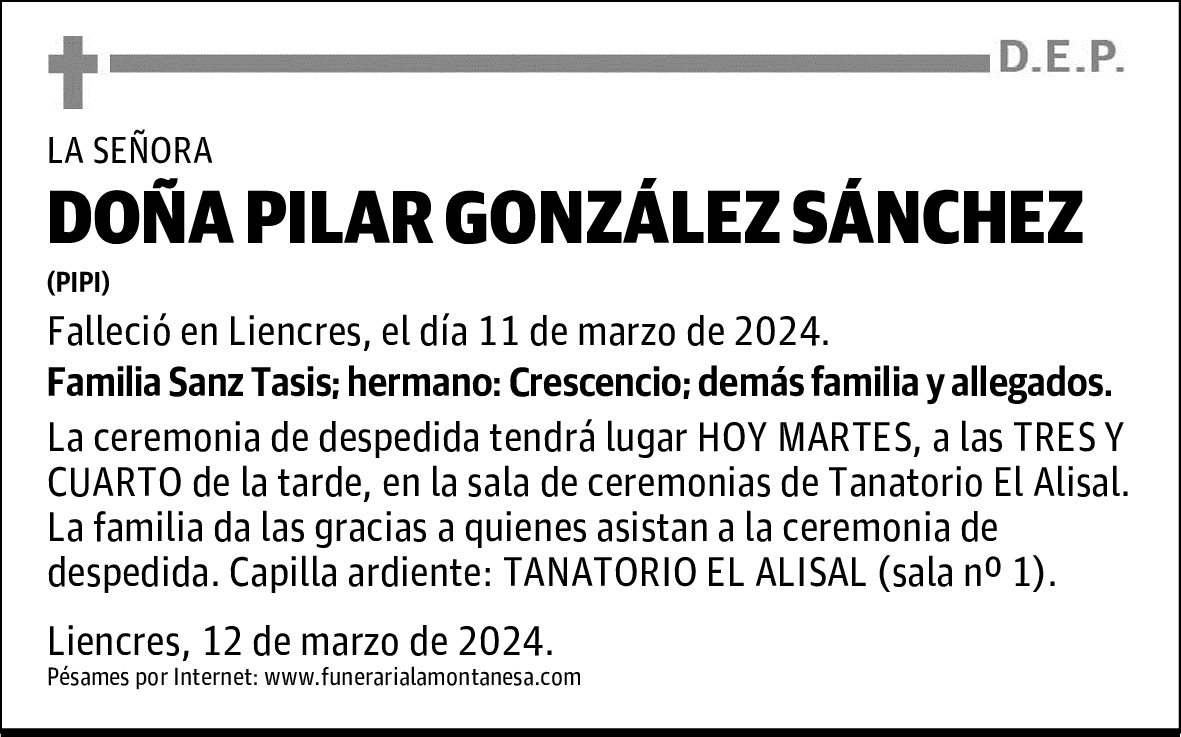DOÑA PILAR GONZÁLEZ SÁNCHEZ