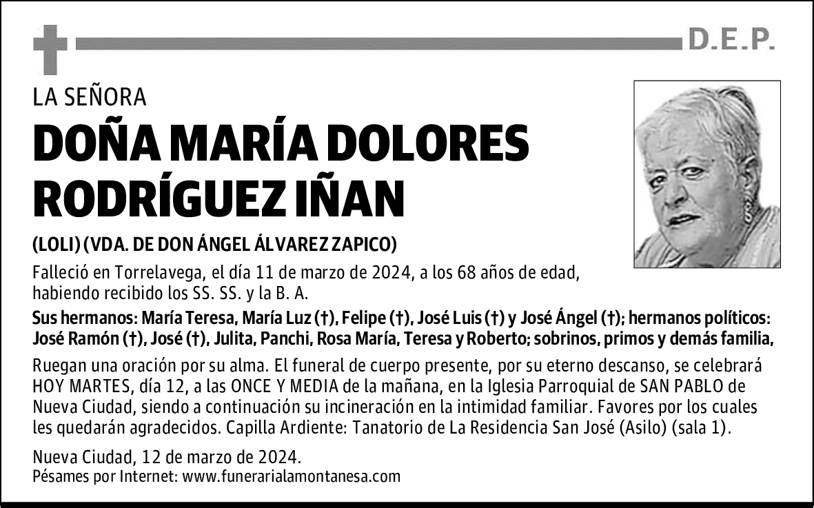 DOÑA MARÍA DOLORES RODRÍGUEZ IÑAN
