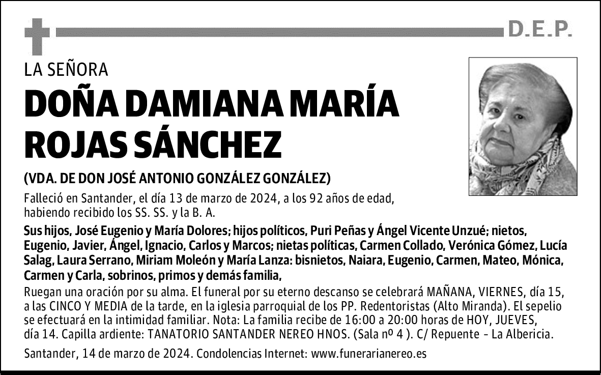 DOÑA DAMIANA MARÍA ROJAS SÁNCHEZ