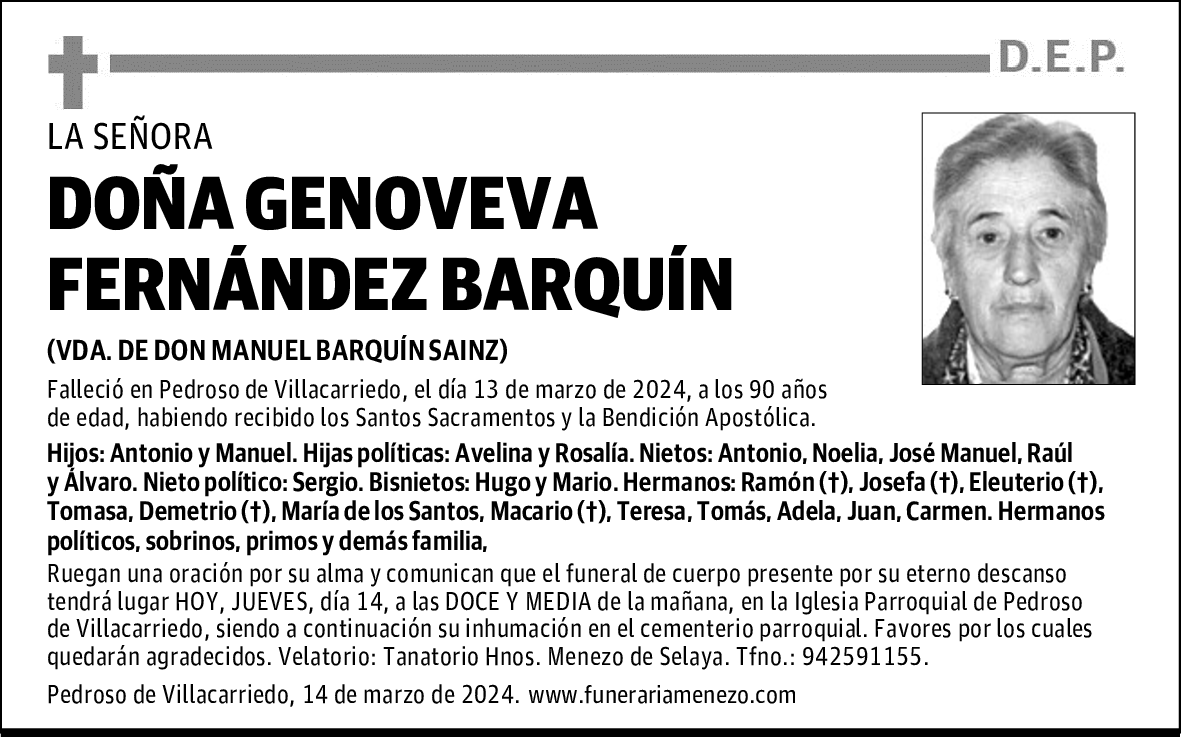 DOÑA GENOVEVA FERNÁNDEZ BARQUÍN