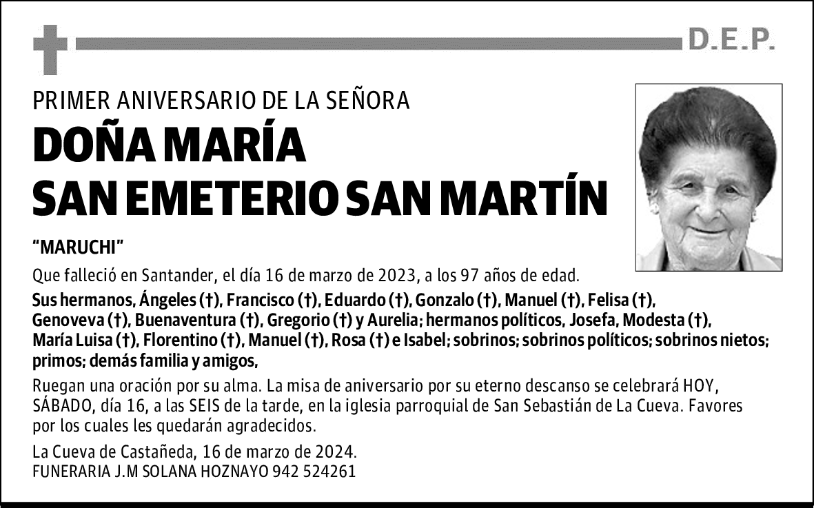 DOÑA MARÍA SAN EMETERIO SAN MARTÍN