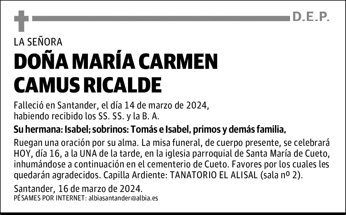 DOÑA MARÍA CARMEN CAMUS RICALDE