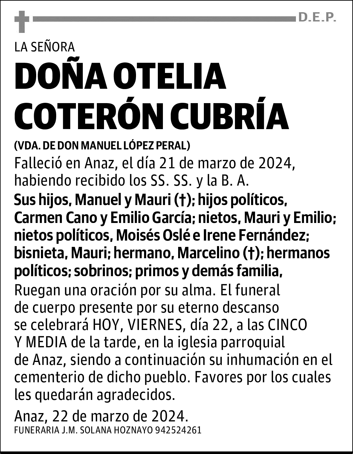 DOÑA OTELIA COTERÓN CUBRÍA