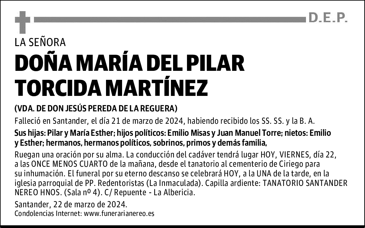 DOÑA MARÍA DEL PILAR TORCIDA MARTÍNEZ