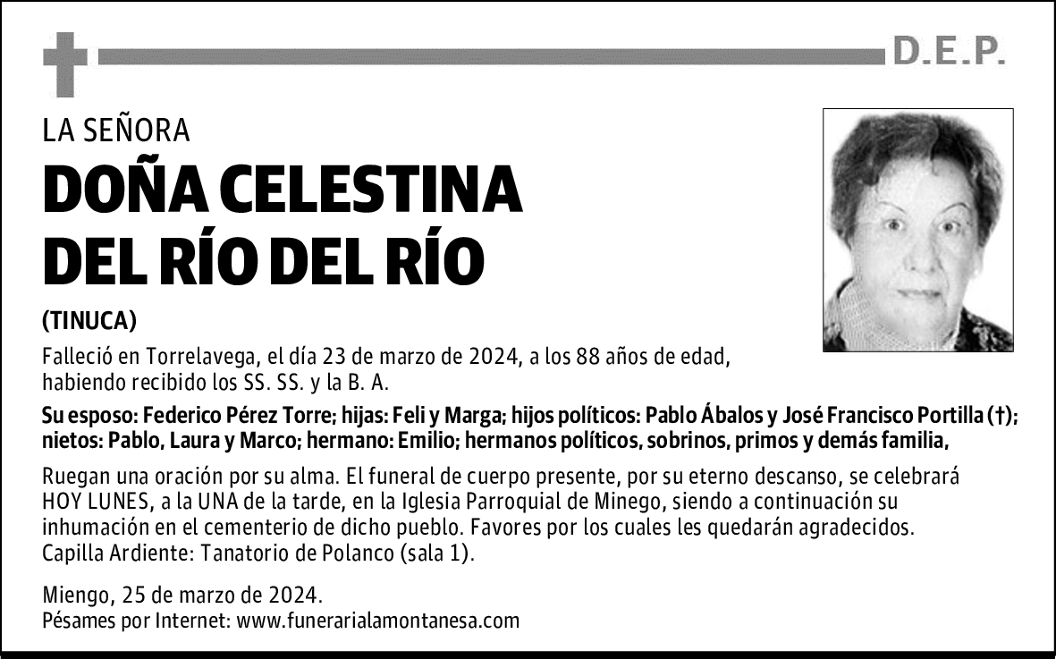 DOÑA CELESTINA DEL RÍO DEL RÍO