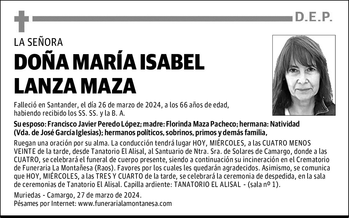 DOÑA MARÍA ISABEL LANZA MAZA
