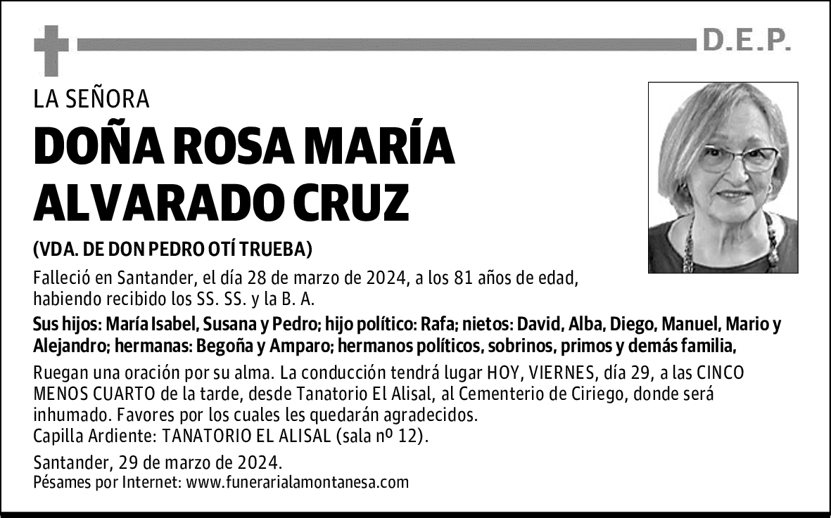 DOÑA ROSA MARÍA ALVARADO CRUZ