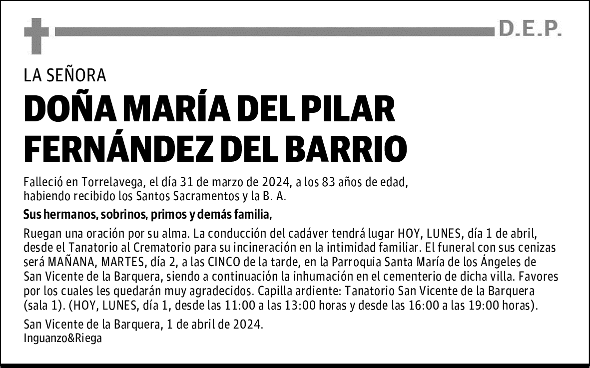 DOÑA MARÍA DEL PILAR FERNÁNDEZ DEL BARRIO