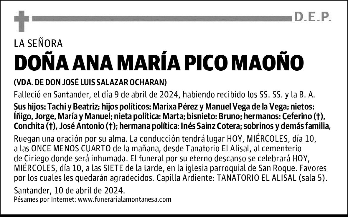 DOÑA ANA MARÍA PICO MAOÑO