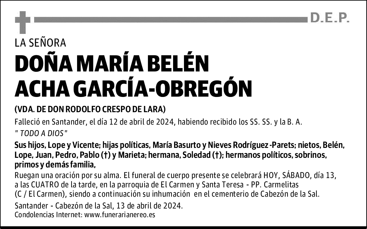 DOÑA MARÍA BELÉN ACHA GARCÍA-OBREGÓN