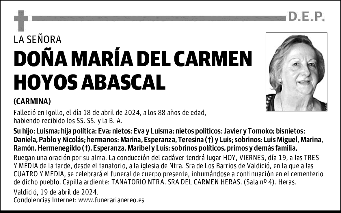 DOÑA MARÍA DEL CARMEN HOYOS ABASCAL