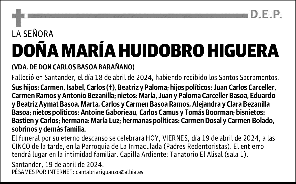 DOÑA MARÍA HUIDOBRO HIGUERA