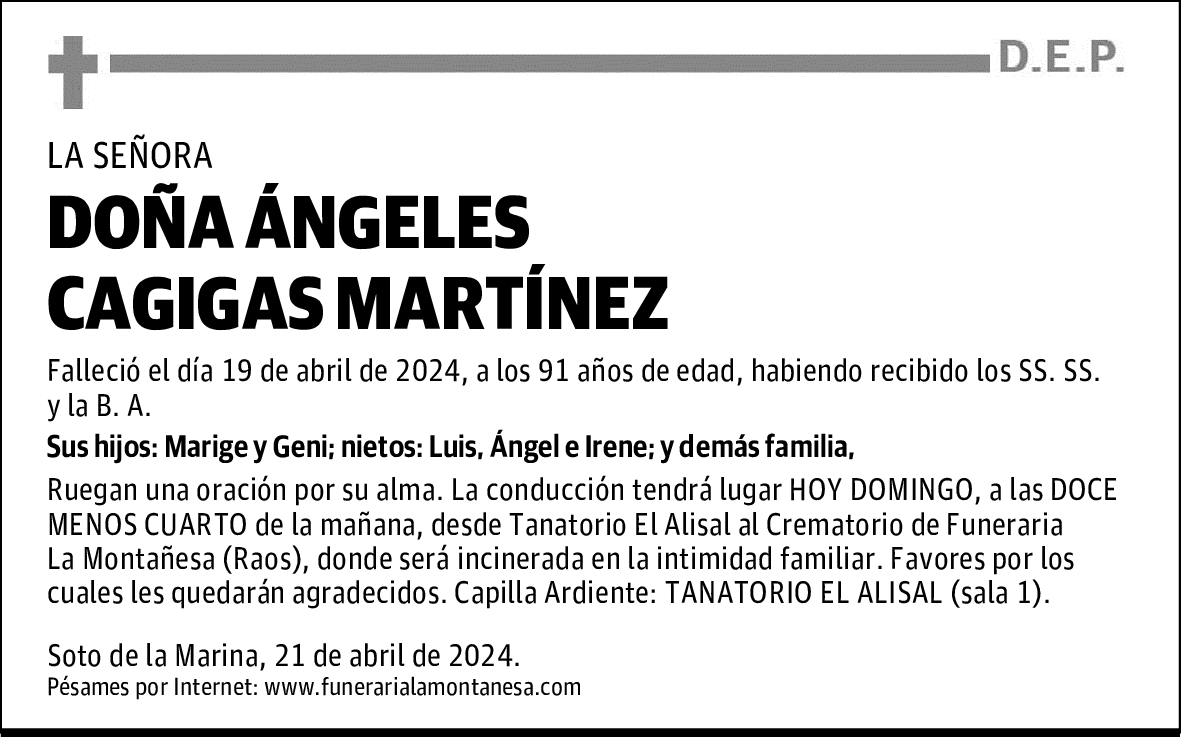 DOÑA ÁNGELES CAGIGAS MARTÍNEZ