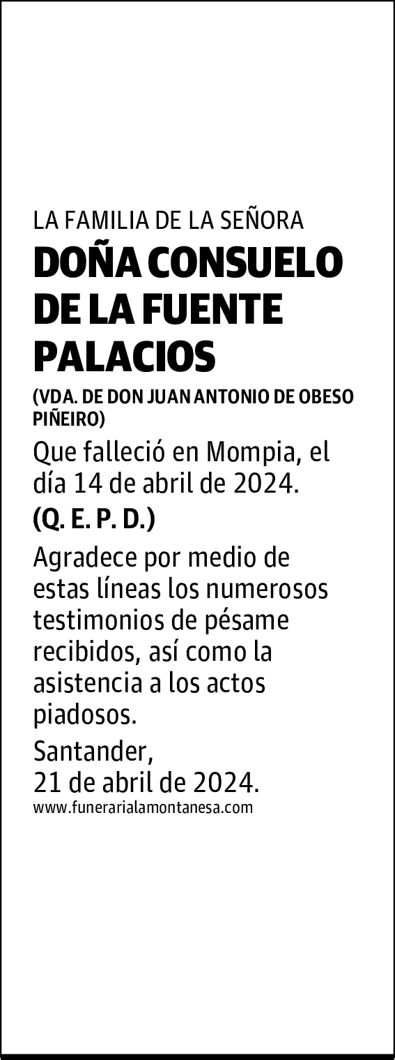 DOÑA CONSUELO DE LA FUENTE PALACIOS