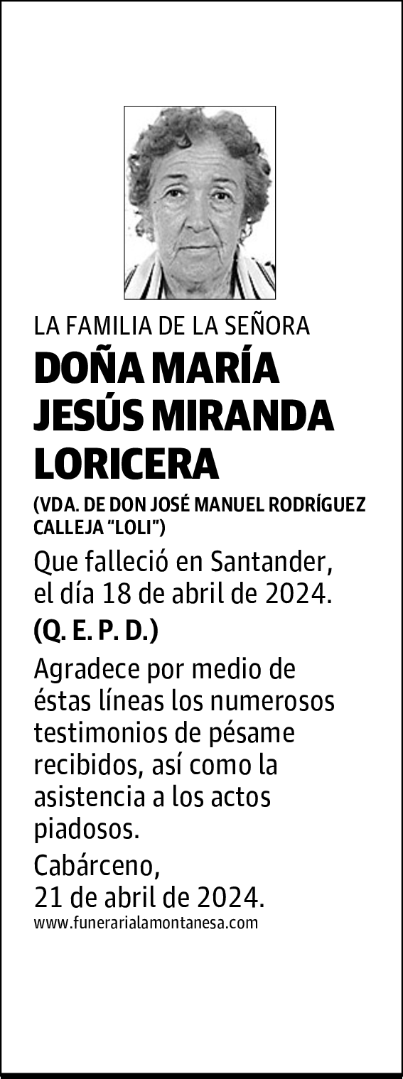 DOÑA MARÍA JESÚS MIRANDA LORICERA