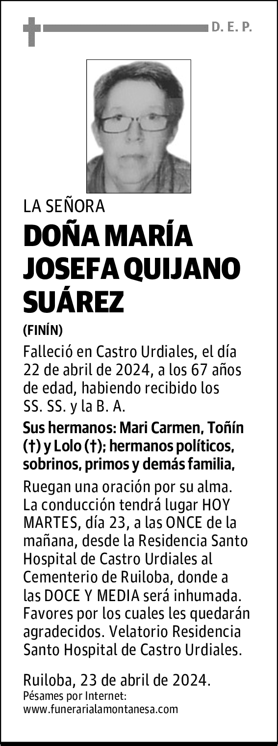DOÑA MARÍA JOSEFA QUIJANO SUÁREZ