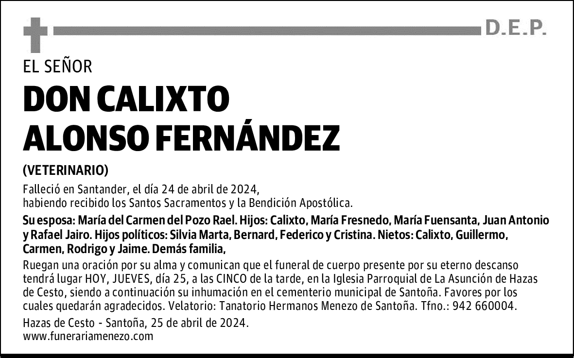 DON CALIXTO ALONSO FERNÁNDEZ