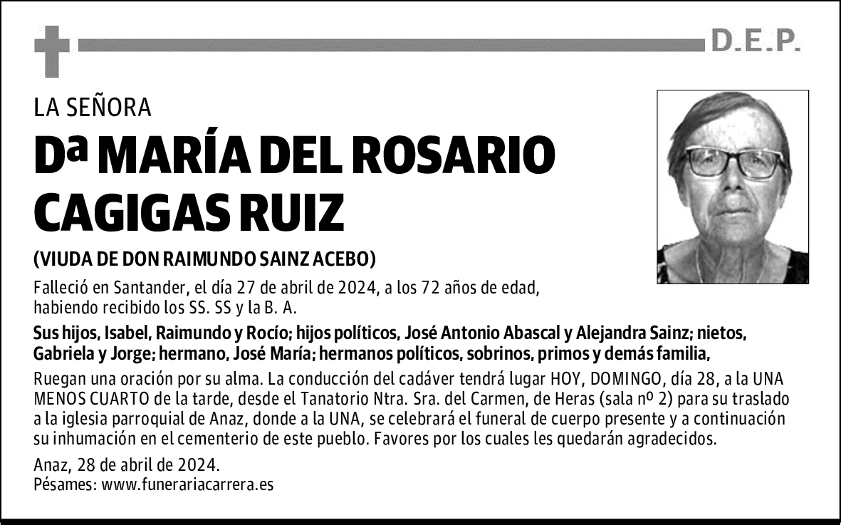 DOÑA MARÍA DEL ROSARIO CAGIGAS RUIZ