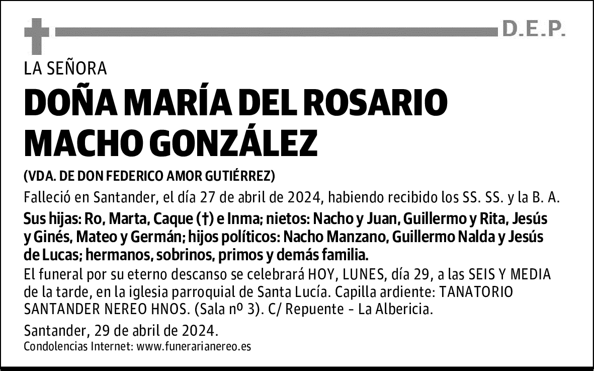 DOÑA MARÍA DEL ROSARIO MACHO GONZÁLEZ