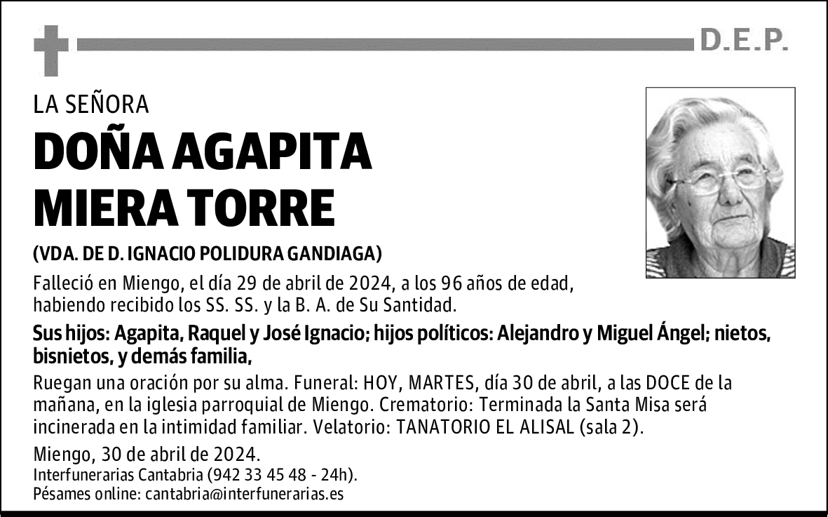 DOÑA AGAPITA MIERA TORRE