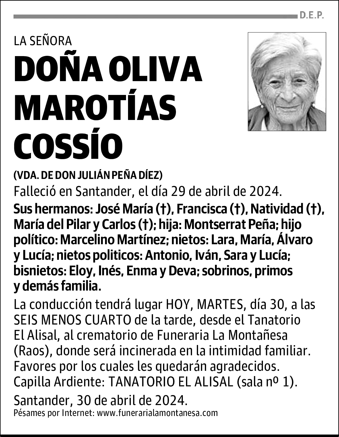DOÑA OLIVA MAROTÍAS COSSÍO