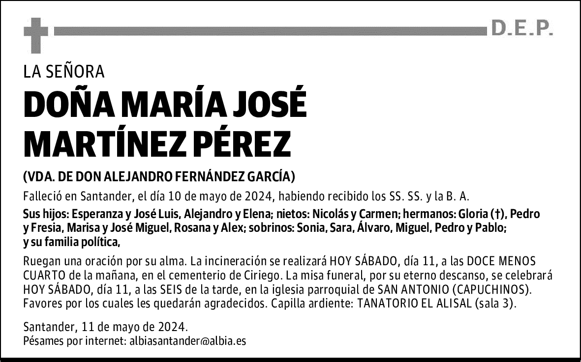 DOÑA MARÍA JOSÉ MARTÍNEZ PÉREZ