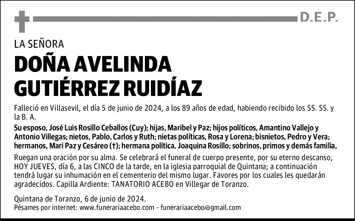 DOÑA AVELINDA GUTIÉRREZ RUIDÍAZ