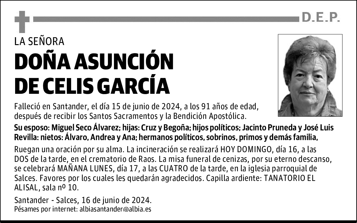 DOÑA ASUNCIÓN DE CELIS GARCÍA