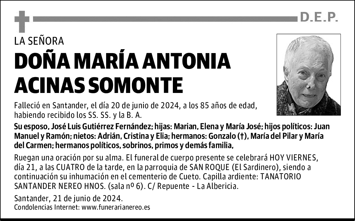 DOÑA MARÍA ANTONIA ACINAS SOMONTE