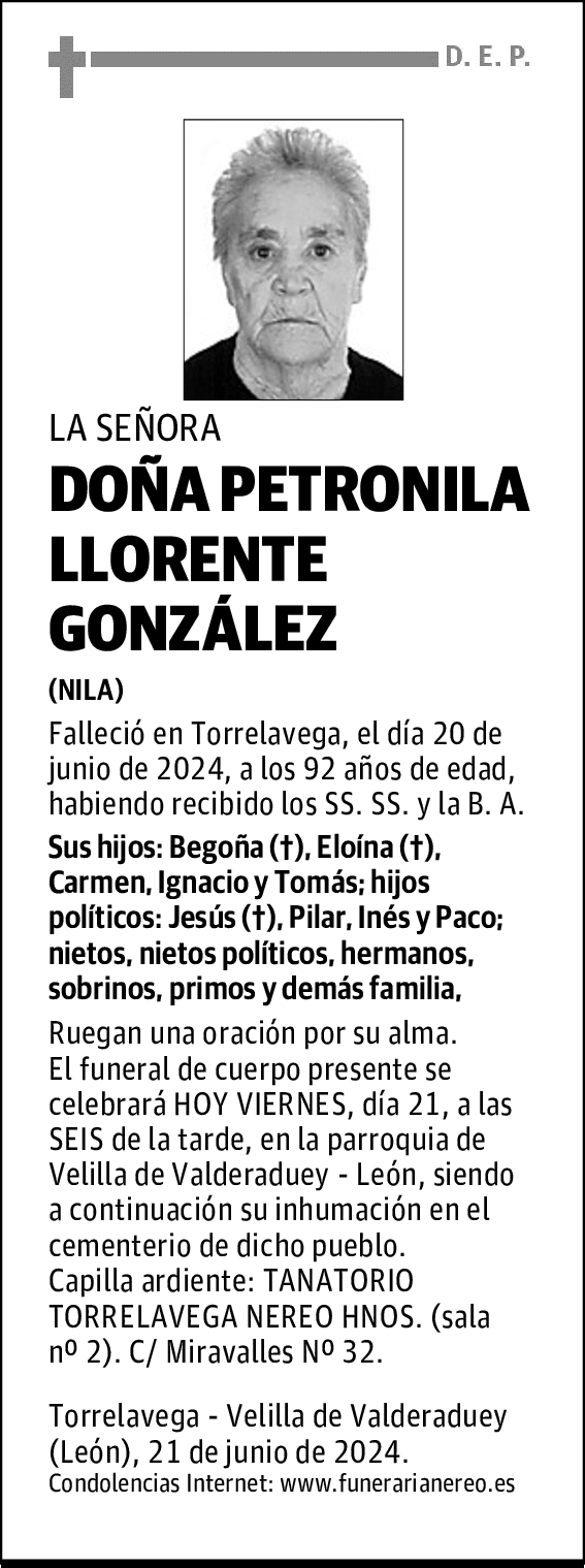 DOÑA PETRONILA LLORENTE GONZÁLEZ